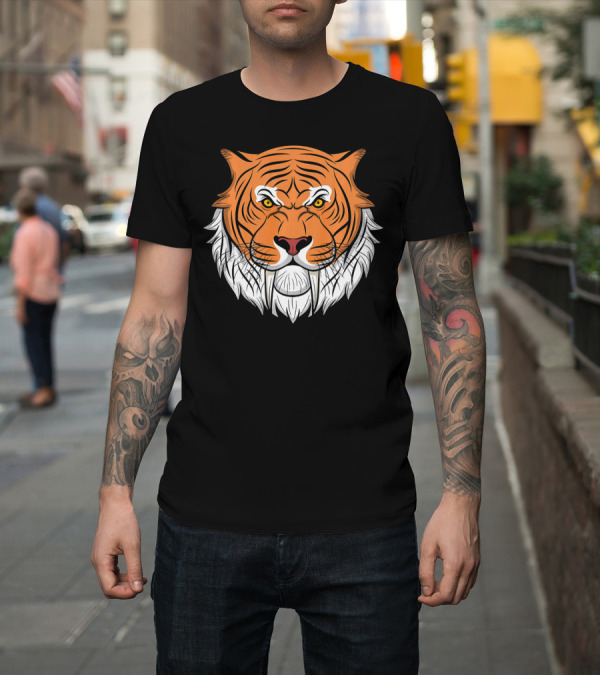 Shirt: Saber Toothed Tiger Head Fierce Face T-Shirt Saber Toothed Tiger Head Fierce Face T-Shirt