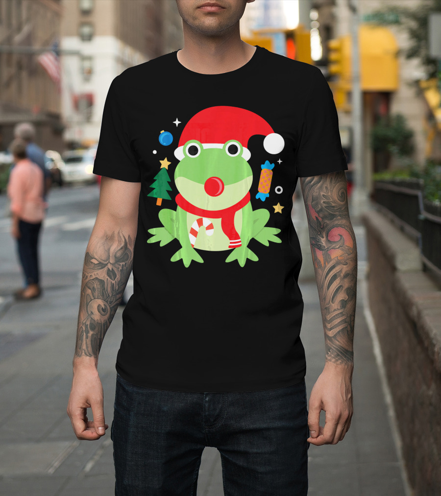 Santa Frog Christmas Candy Tree Funny Cute T-Shirt