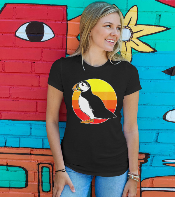 Retro Puffin Vintage Sunset T-Shirt