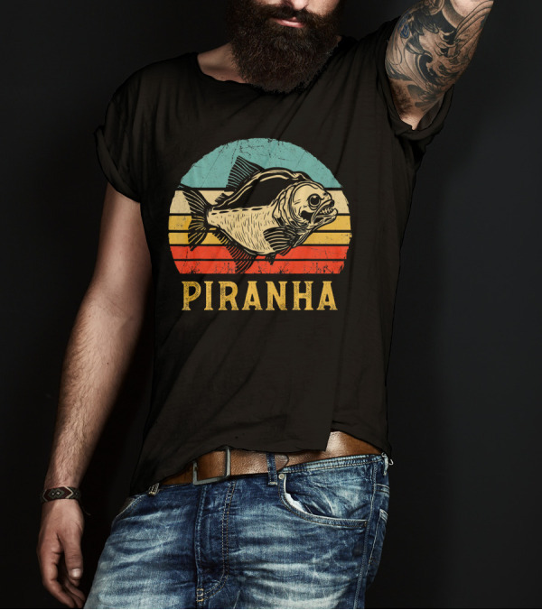 Vintage Piranha Retro Sunset T-Shirt