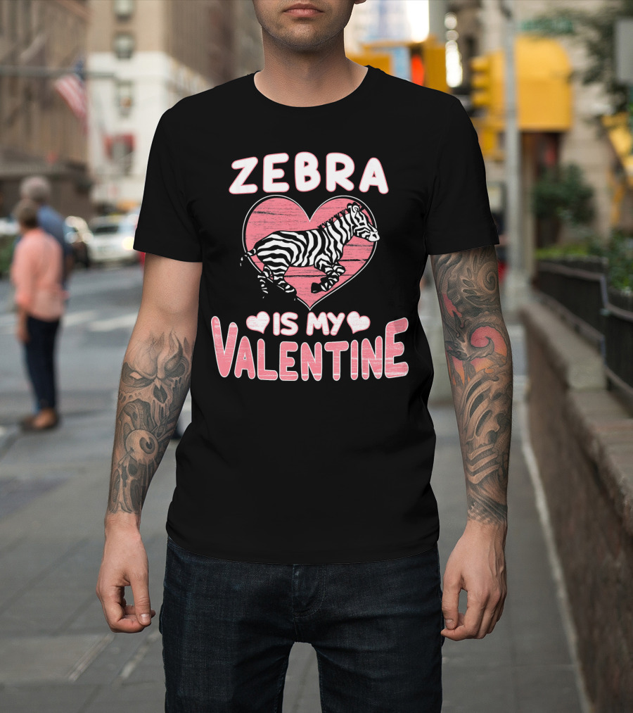 Zebra Is My Valentine Pink Heart Love T-Shirt