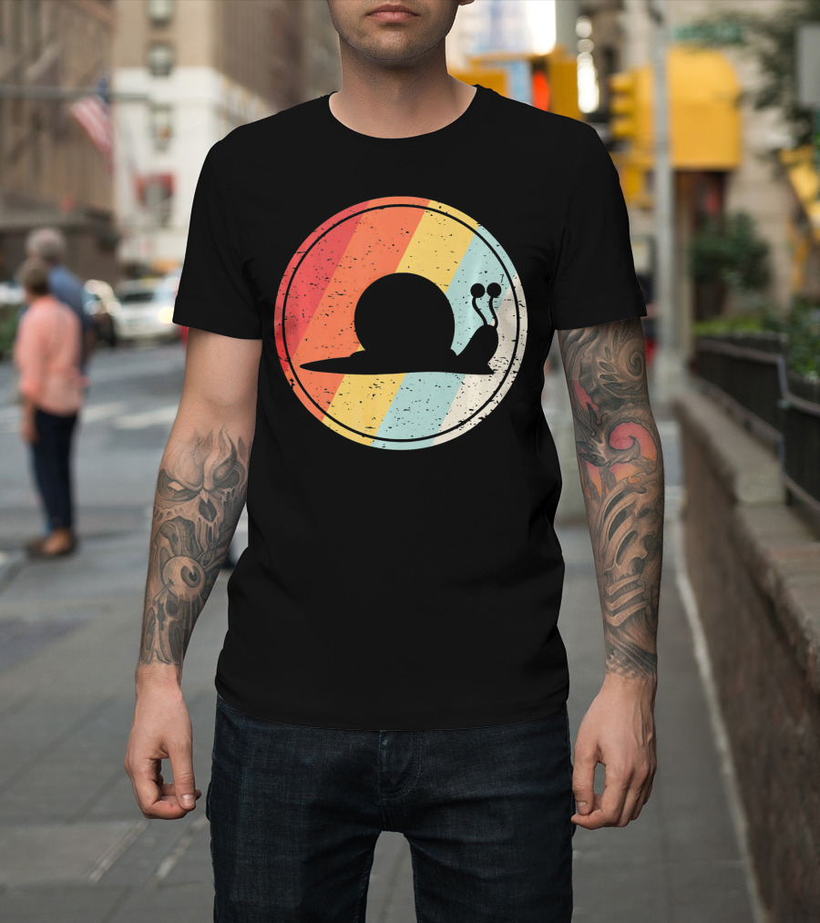 Vintage Retro Snail Silhouette with Colorful Stripes T-Shirt