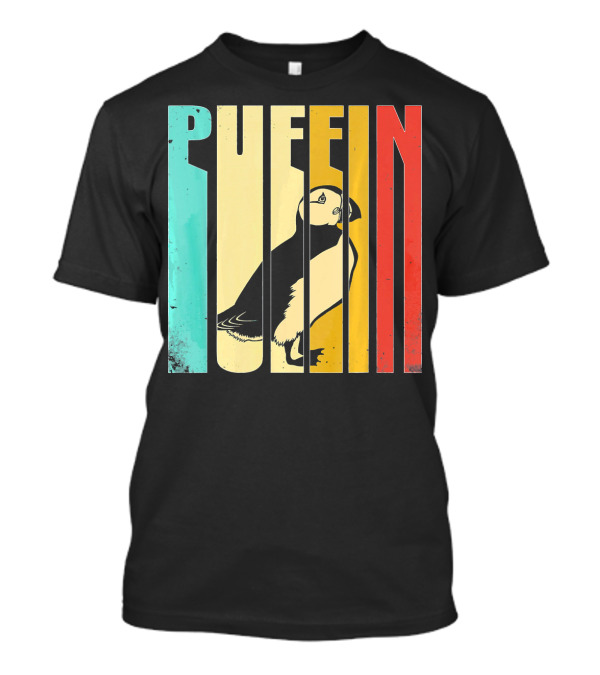 Retro Style Puffin Vertical Color Stripes T-Shirt