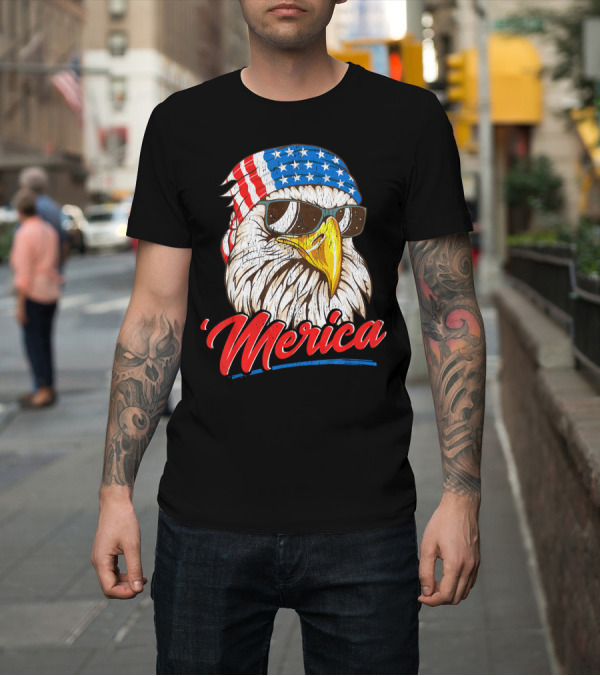 Shirt: Bald Eagle Merica 80s Mullet with USA Bandana and Sunglasses T-Shirt Bald Eagle Merica 80s Mullet with USA Bandana and Sunglasses T-Shirt