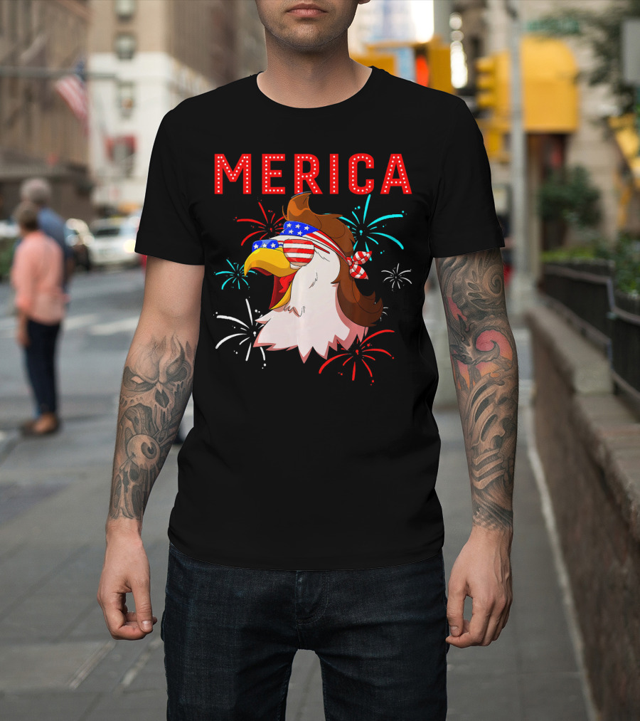 Merica American Bald Eagle Mullet Fireworks T-Shirt