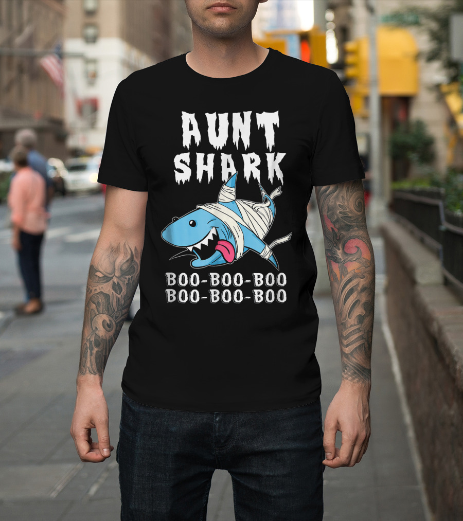 Aunt Shark Boo Boo Boo Mummy Wrapped Halloween Humor T-Shirt