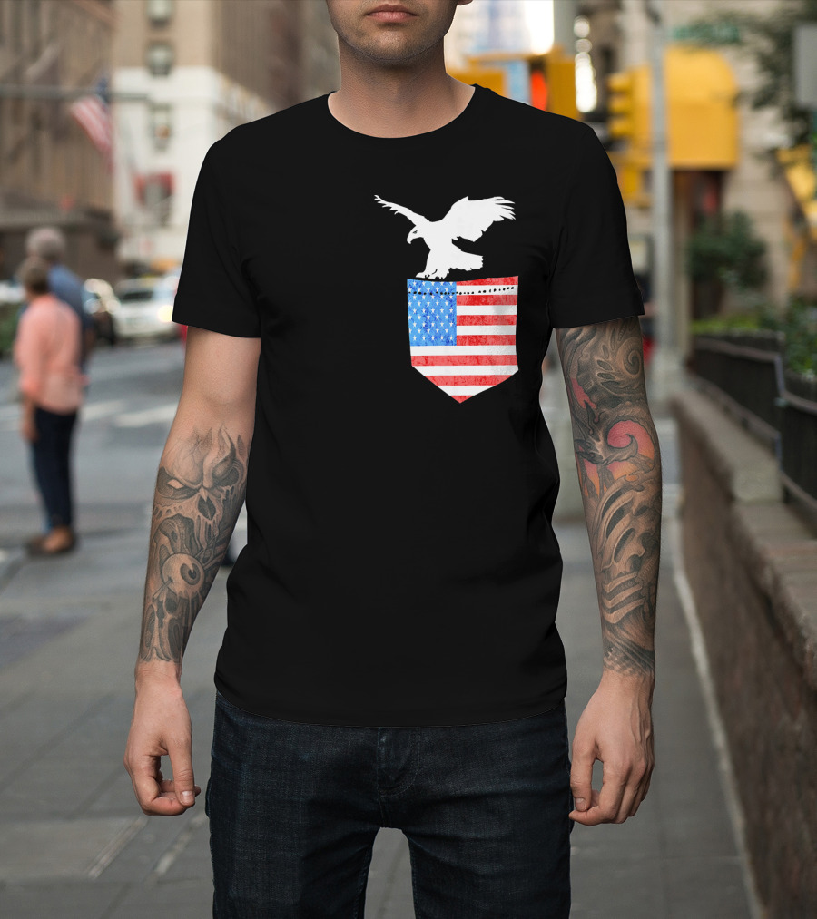 4th July USA Pocket Eagle American Flag Stars and Stripes Birds T-Shirt