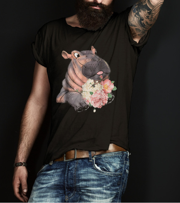 Fiona The Hippo Baby With Colorful Floral Arrangement T-Shirt