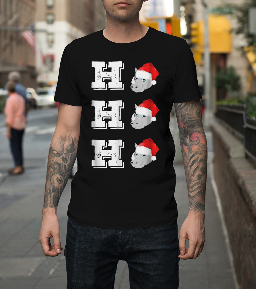Funny Xmas Ho3 Rhino Santa Lover T-Shirt