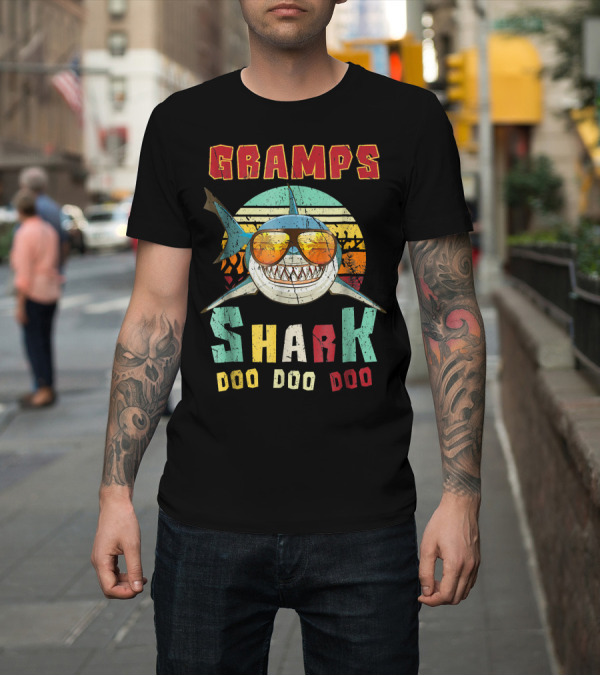 Shirt: Gramps Shark Doo Doo Doo Retro Sunset Sunglasses T-Shirt Gramps Shark Doo Doo Doo Retro Sunset Sunglasses T-Shirt