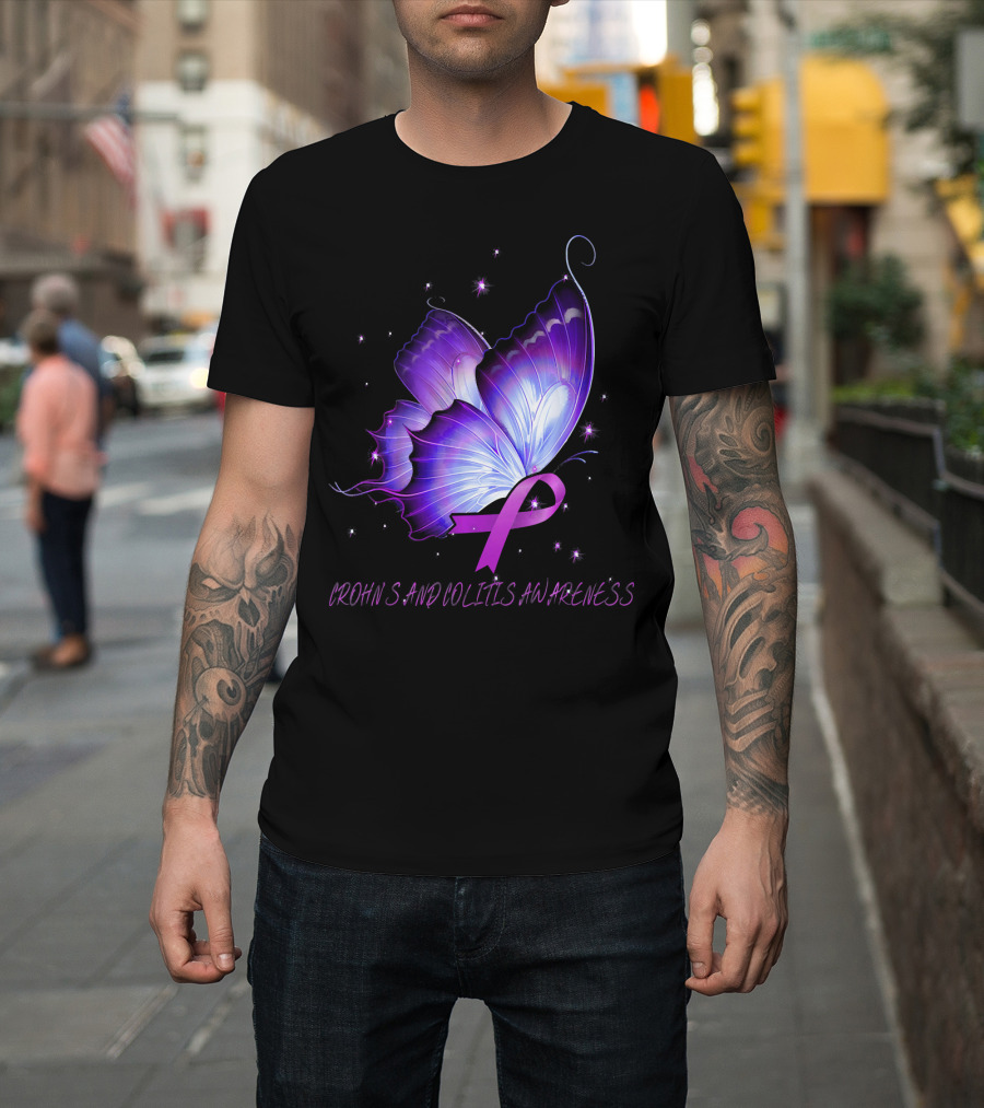 CROHNS AND COLITIS AWARENESS Butterfly Purple T-Shirt