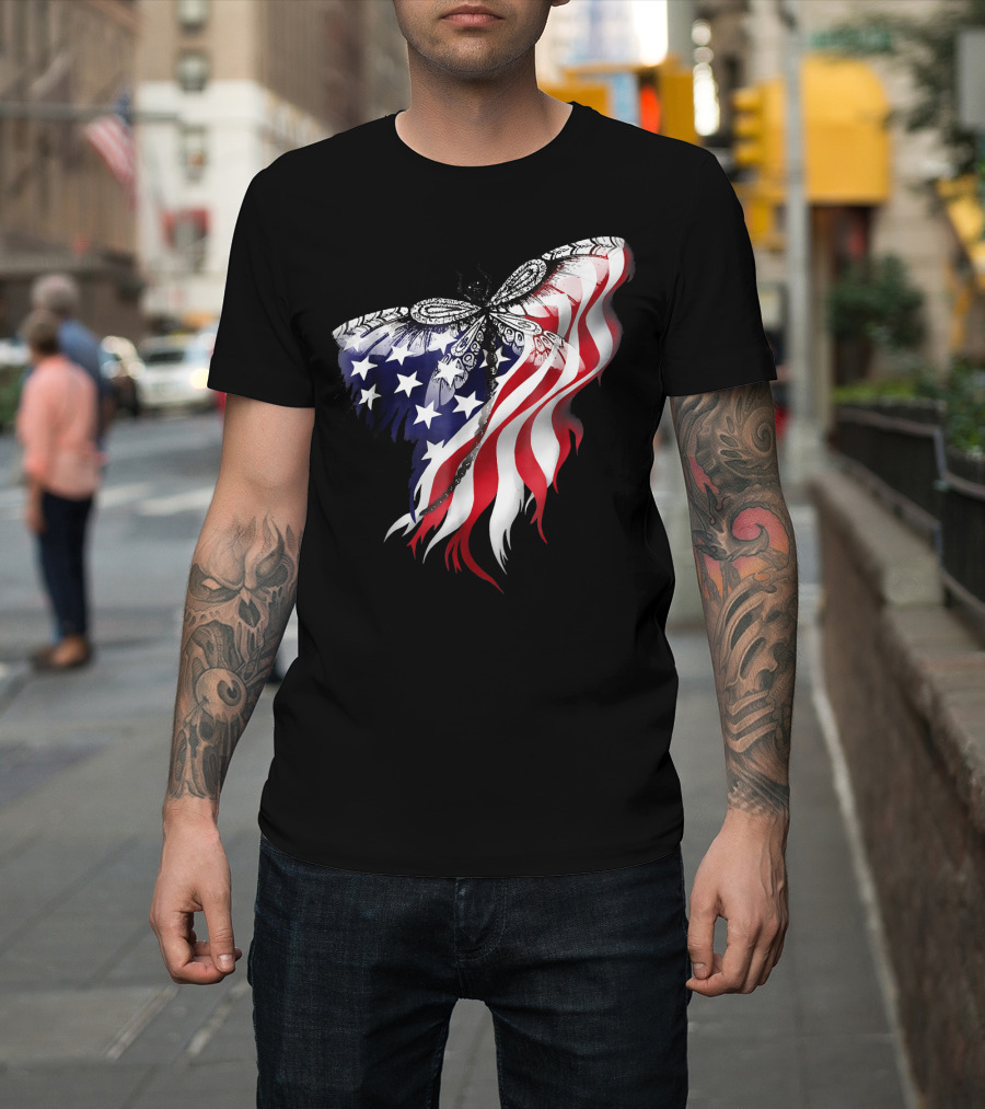 US Flag Wings Independence Day Dragonfly T-Shirt