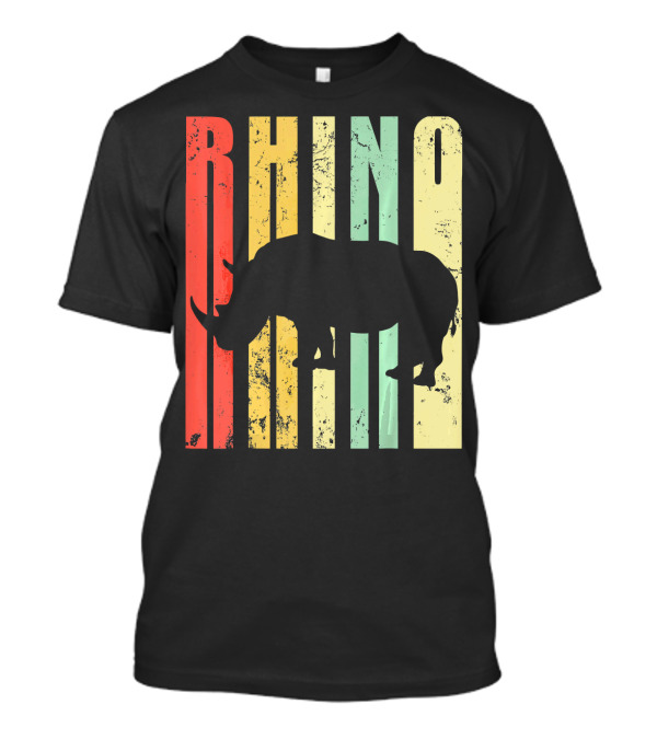 Vintage Retro Rhino Rhinoceros Silhouette Stripes T-Shirt