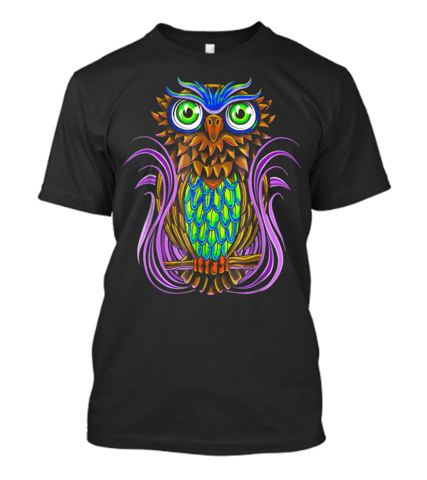 Cosmic Owl Psychedelic Vibrant Colors Bird T-Shirt