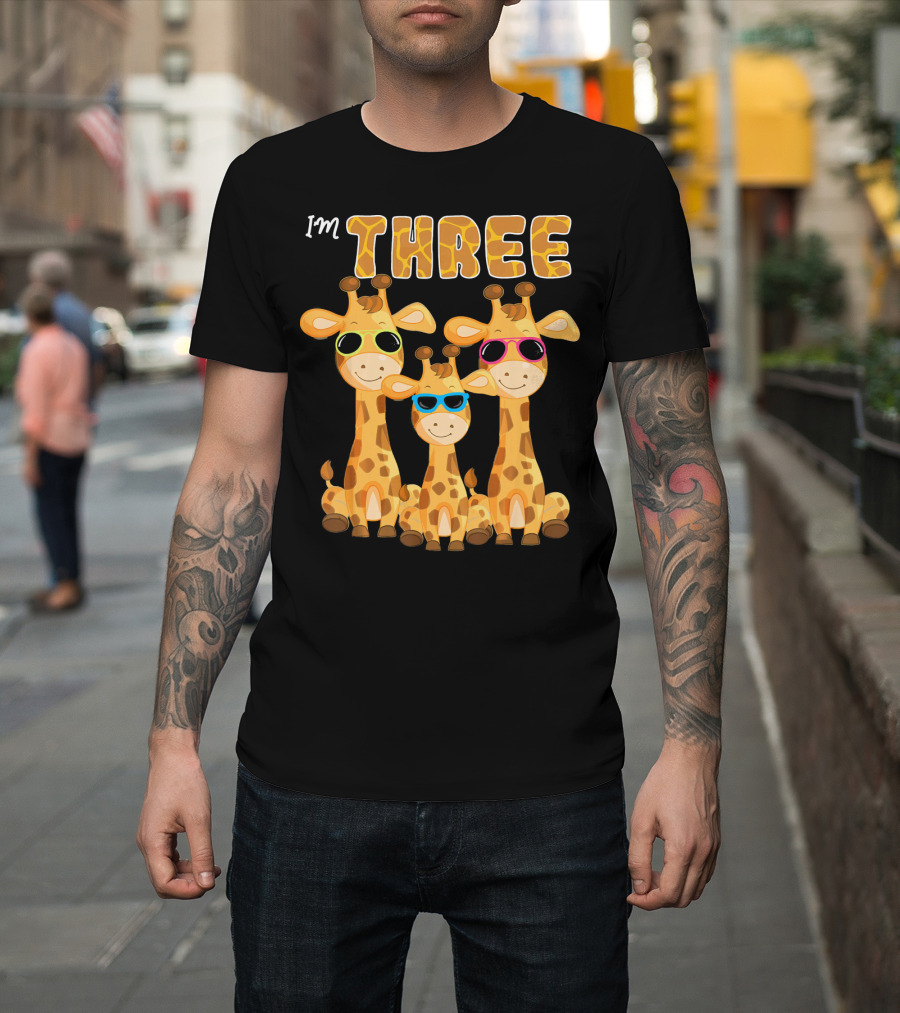 I'm Three Cool Giraffe 3rd Birthday Party 3 Year T-Shirt