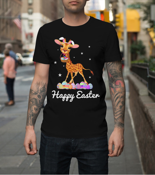 Shirt: Happy Easter Cute Giraffe with Bunny Ears and Eggs T-Shirt Happy Easter Cute Giraffe with Bunny Ears and Eggs T-Shirt