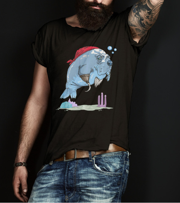 Florida Bearded Manatee Pirate With Hook And Bandana T-Shirt