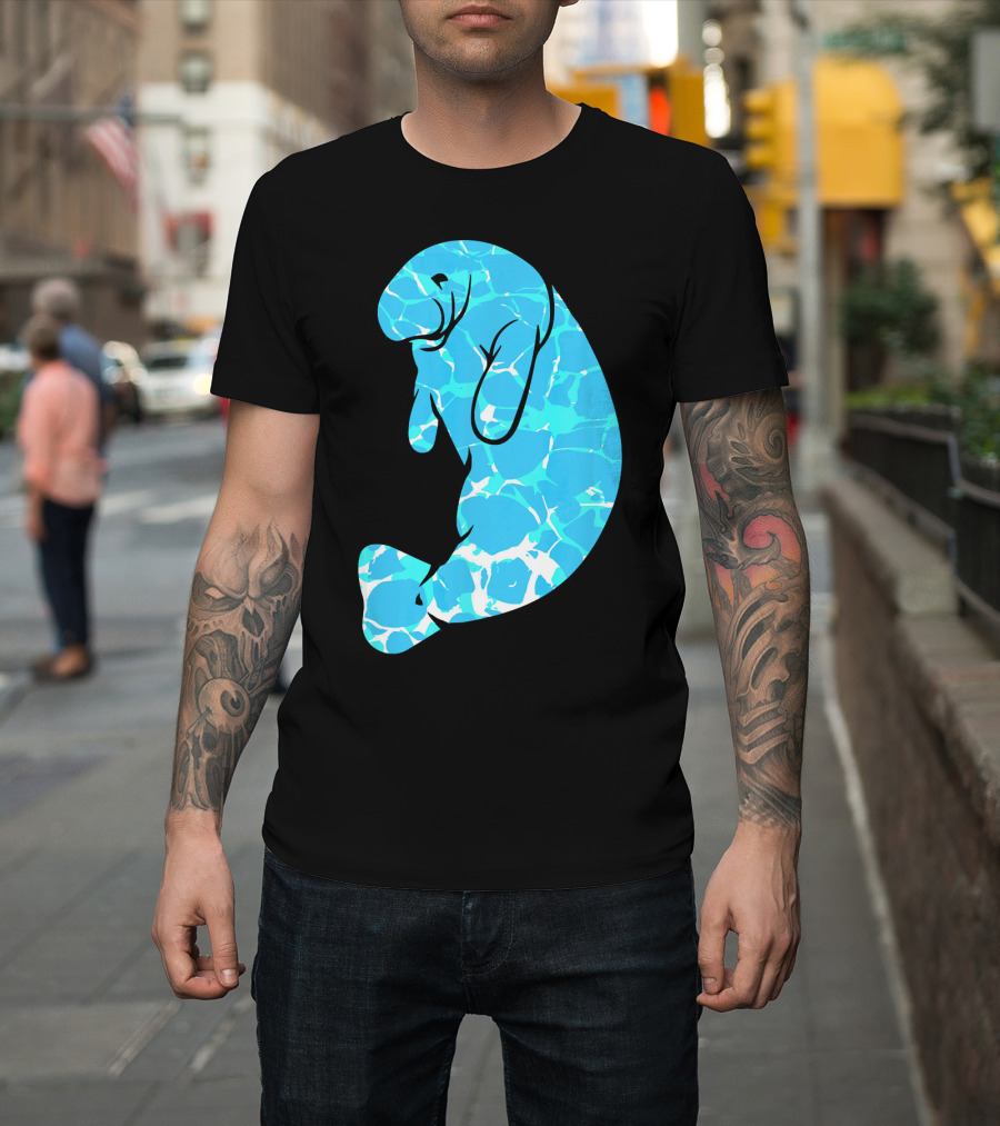 Manatee Blue Watercolor Wavy Ocean T-Shirt