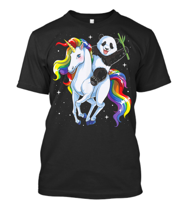 Panda Riding Rainbow Unicorn T-Shirt