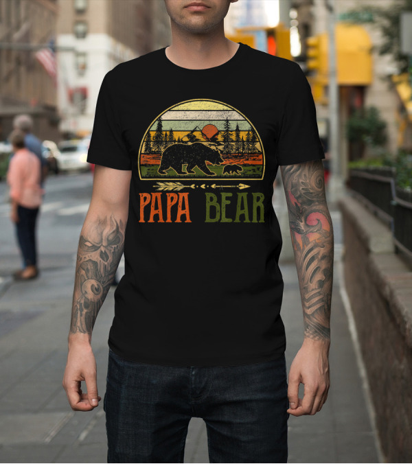Shirt: Papa Bear Vintage Daddy Wildling Bear Forest Retro Sunset T-Shirt Papa Bear Vintage Daddy Wildling Bear Forest Retro Sunset T-Shirt