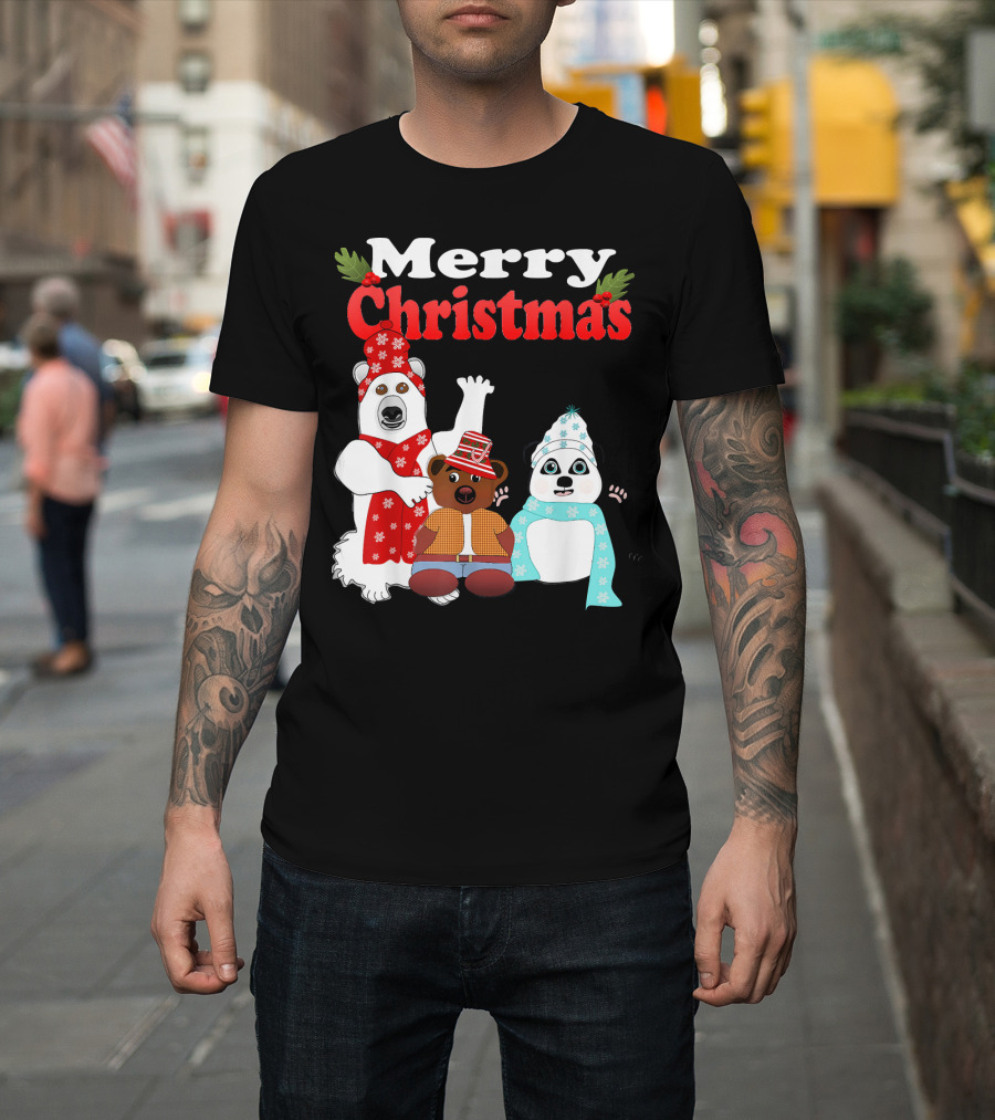 Merry Christmas Northern Bear Teddy Bear Trio T-Shirt
