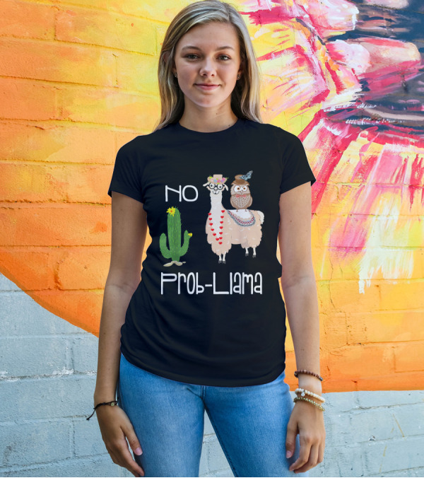 No Prob Llama Owl In Hat With Cactus And Hearts T-Shirt