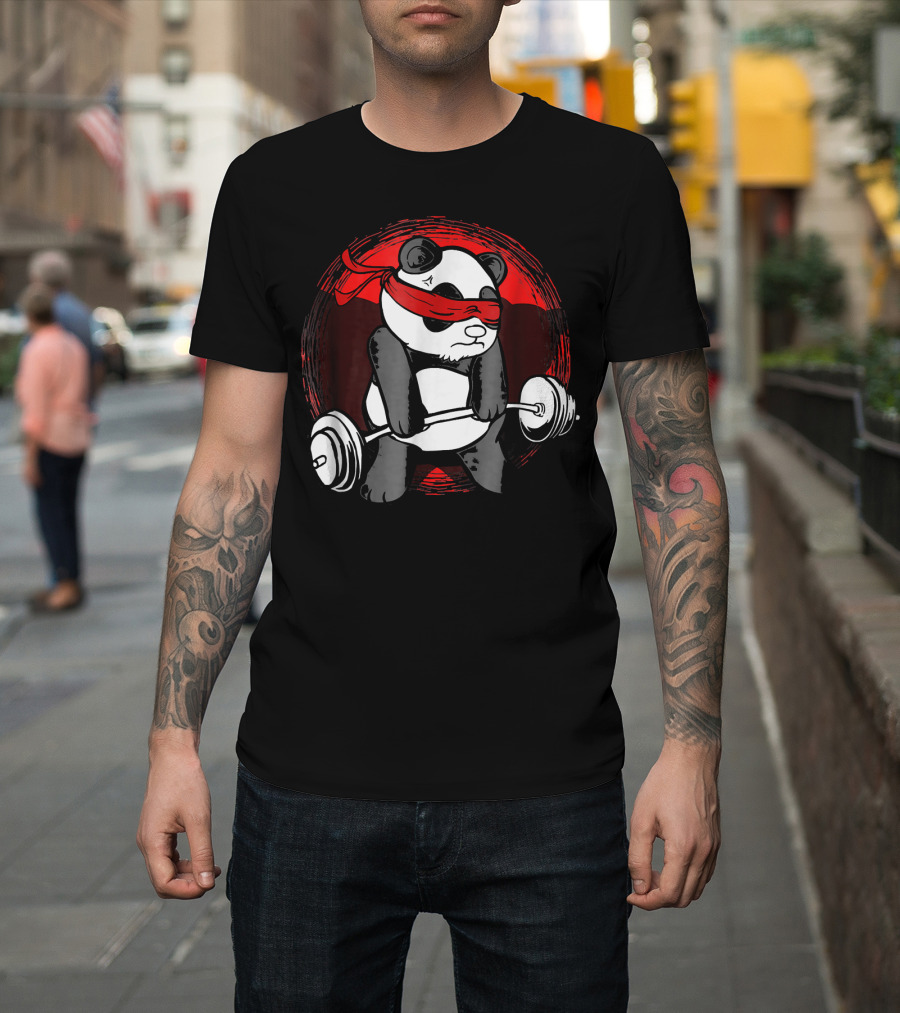 Panda Bear Deadlift Ninja Workout Gym Red Mask Powerlifting Training T-Shirt