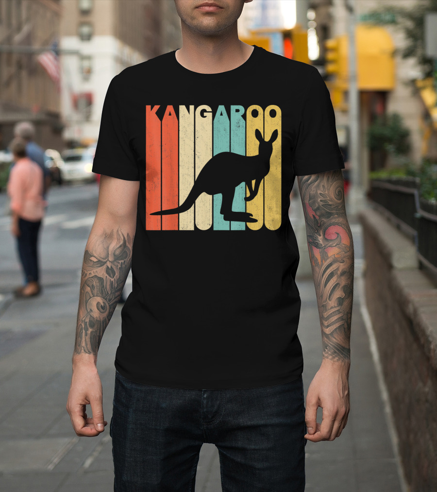 Kangaroo Vintage Retro Silhouette Color Blocks T-Shirt