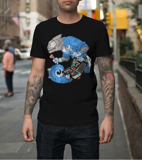 Shirt: Chameleon Mechanic Legion Craft Series with Tools and Blue Overalls T-Shirt Chameleon Mechanic Legion Craft Series with Tools and Blue Overalls T-Shirt