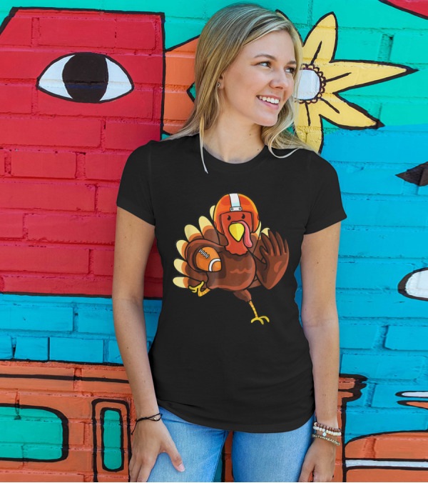 Cute Turkey Football Player With Helmet And Ball T-Shirt