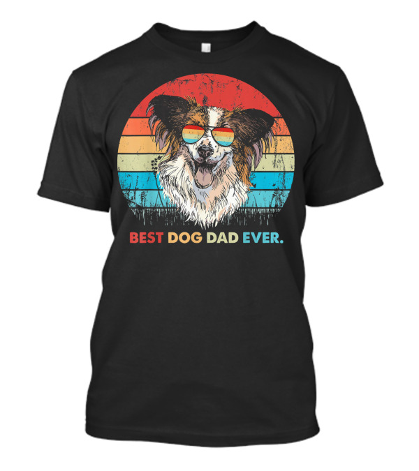 Mens Best Dog Dad Ever Papillon Dog Retro Sunglasses T-Shirt