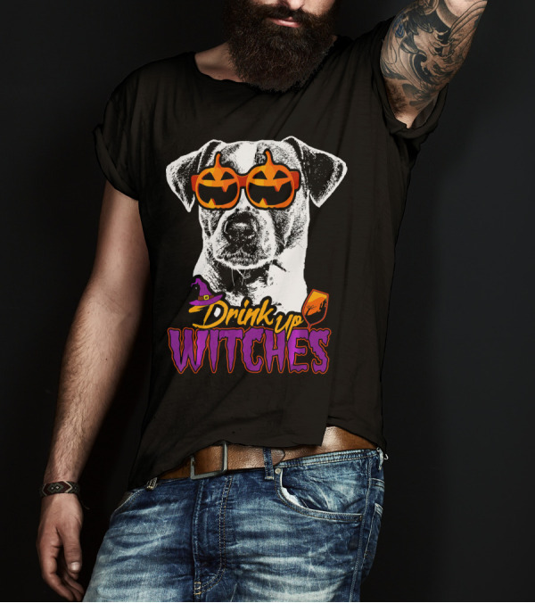 Jack Russell Terrier Drink Up Witches Halloween Pumpkin Glasses T-Shirt