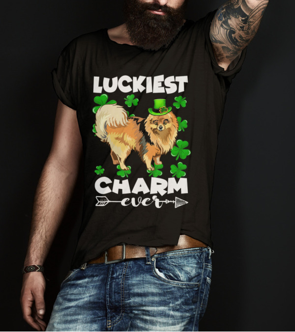Luckiest Charm Ever Pomeranian St Patrick's Day Clover Hat T-Shirt