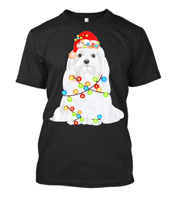 Maltese Santa Christmas Lights Wrapped Dog Lovers T-Shirt