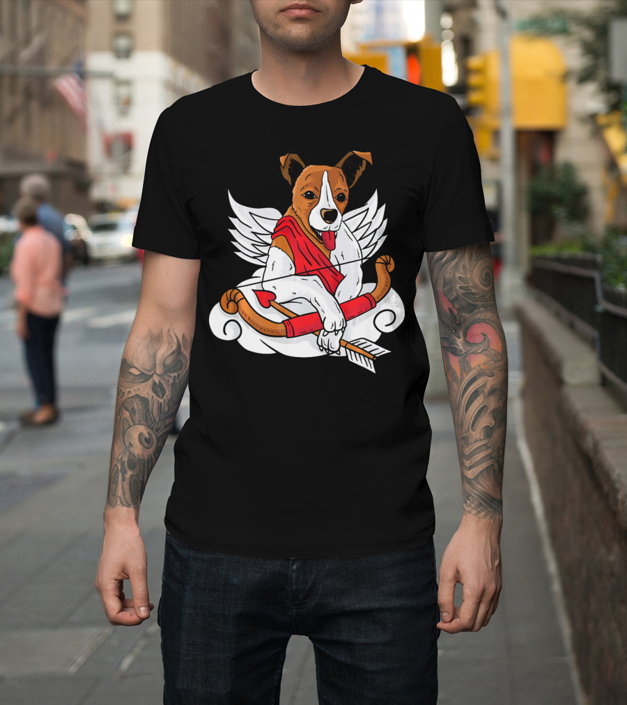 Jack Russell Terrier Dog with Wings and Bow as Cupid T-Shirt