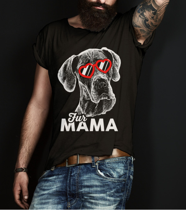 Great Dane Fur Mama With Heart Glasses T-Shirt