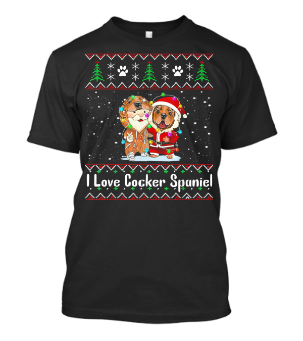 I Love Cocker Spaniel Christmas Santa Dogs And Holiday Trees T-Shirt