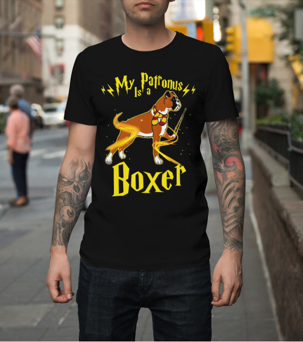 Shirt: My Patronus Is A Boxer Boxer Wand Lightning Bolt Magic Dog T-Shirt My Patronus Is A Boxer Boxer Wand Lightning Bolt Magic Dog T-Shirt