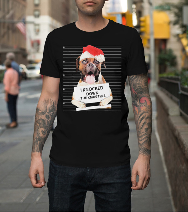 Shirt: Boxer Dog Santa Hat Funny Xmas Tree Mugshot T-Shirt Boxer Dog Santa Hat Funny Xmas Tree Mugshot T-Shirt