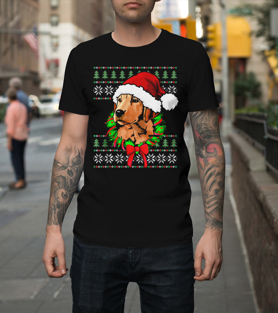 Golden Labrador Retriever Christmas Santa Hat Ugly T-Shirt