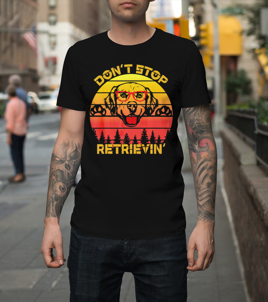 Don't Stop Retrievin' Retro Golden Retriever Glasses Vintage Sunset T-Shirt