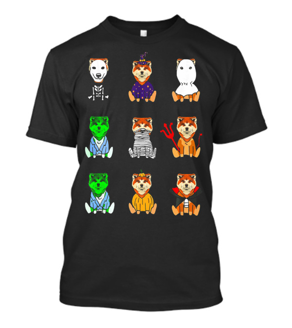 Akita Dog Lover Halloween Skeleton Zombie Mummy Witch Ghost Pumpkin Vampire Costumes T-Shirt