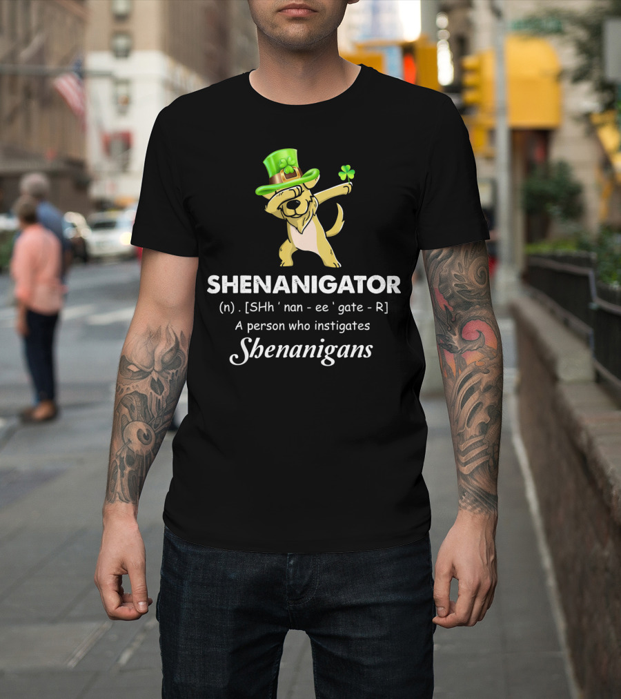 Shenanigator Dabbing Golden Retriever Instigates Shenanigans T-Shirt