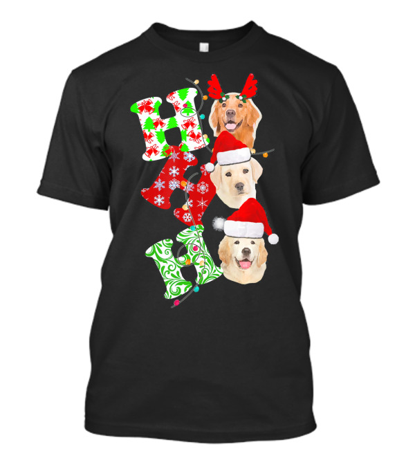 Merry Christmas Xmas Golden Retriever Ho Ho Ho Santa Hats T-Shirt