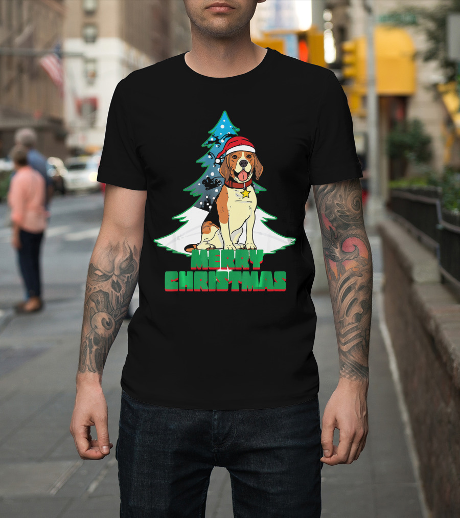 Merry Christmas Beagle Dog Santa Hat T-Shirt