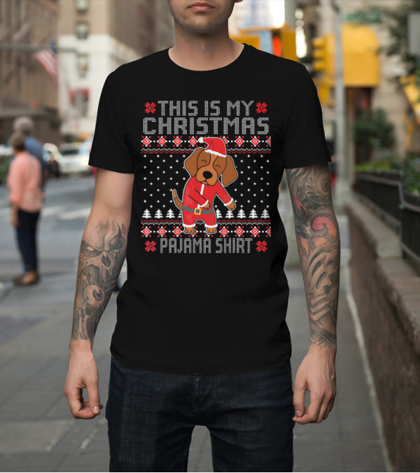 Shirt: This Is My Christmas Pajama Shirt Dachshund Santa Flossing T-Shirt This Is My Christmas Pajama Shirt Dachshund Santa Flossing T-Shirt