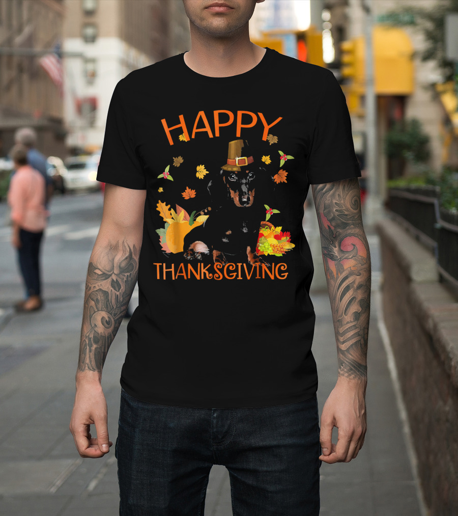 Happy Thanksgiving Dachshund Turkey Funny Dogs T-Shirt