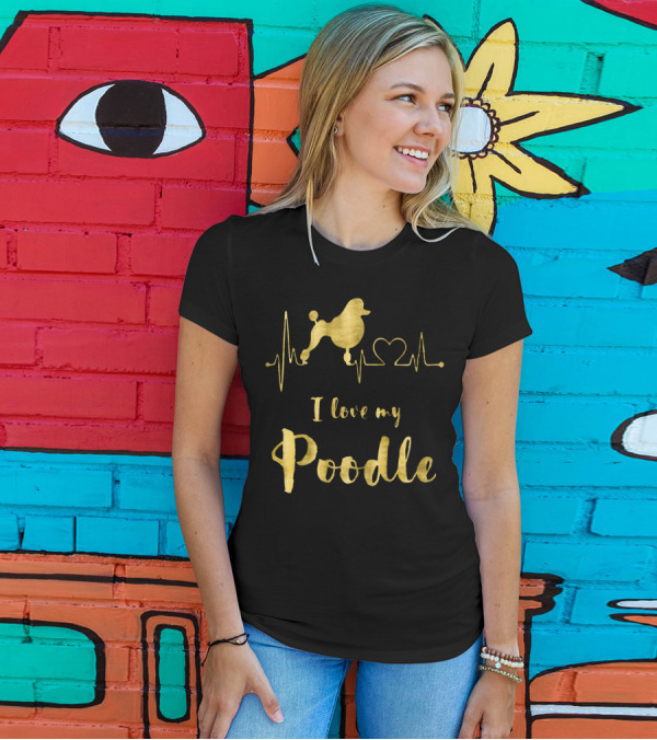I Love My Poodle Faux Gold Heartbeat Poodle T-Shirt