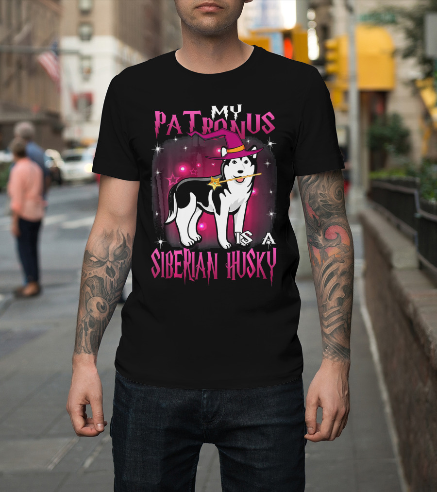 My Patronus Is a Siberian Husky Wizard Hat Stars Wand T-Shirt