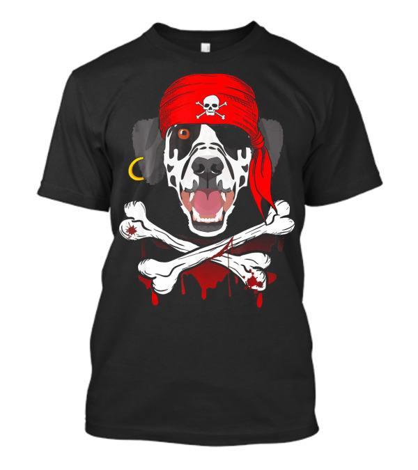 Dalmatian Dog With Pirate Bandana And Skull Crossbones For Dog Lovers T-Shirt